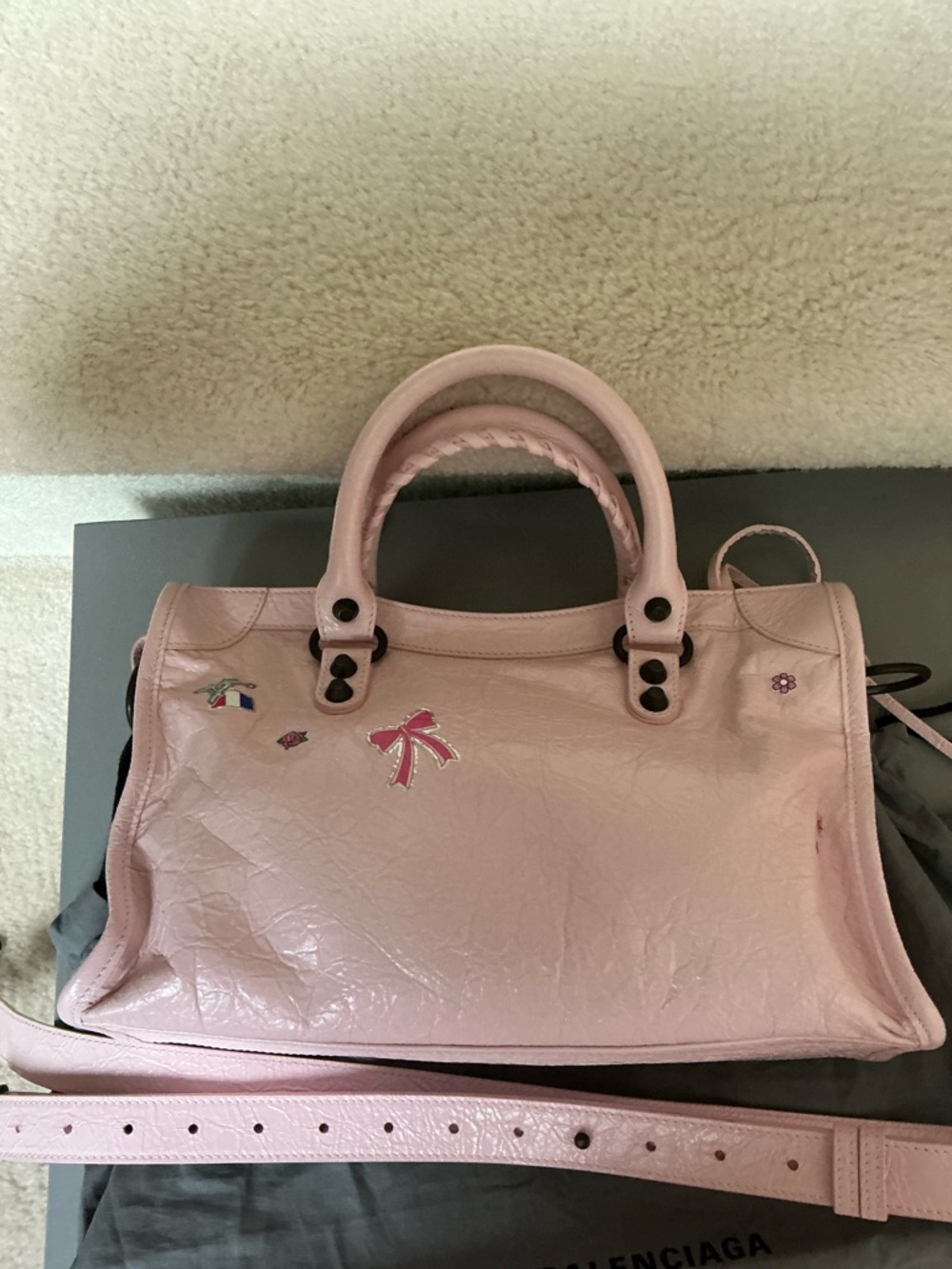 GORGEOUS BALENCIAGA LE CITY SMALL PINK STICKERS SATCHEL CROSSBODY BAG - Picture 6 of 16